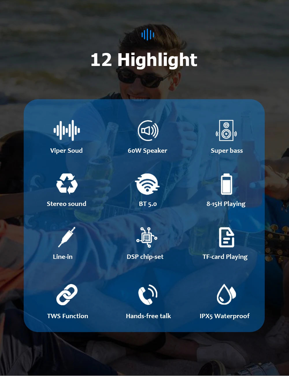 60W Xdobo X8II Bluetooth Speaker TWS Wireless Portable Subwoofer Waterproof 6600mAh Powerful Bass AUX FM Outdoor Fun Camping