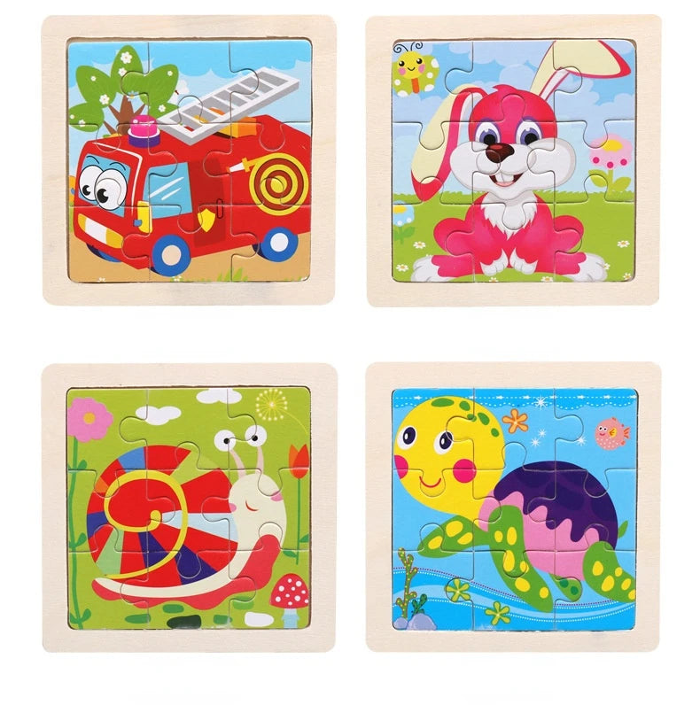 11cm/4.33in Kids Wooden Jigsaw Puzzle Games Cartoon Animal Vehicle Pattern Children Montessori Educational Toys