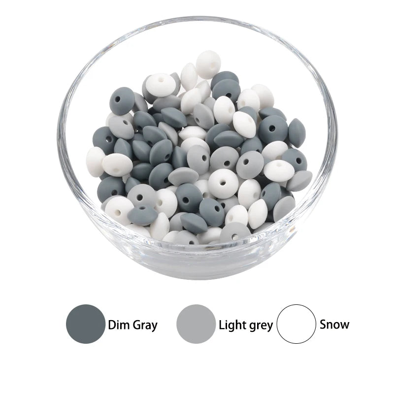 LOFCA 50pcs 12mm Silicone Lentil Beads Baby Teething Beads BPA-Free Food Grade Making Baby Oral Care Pacifier Chain  Accessorise