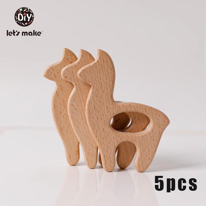 Let's Make 5pcs Wholesale Wooden Teether Rodent Pacifier Pendant Wooden Toys DIY Baby Necklace Gift BPA Free Beech Hedgehog Bird
