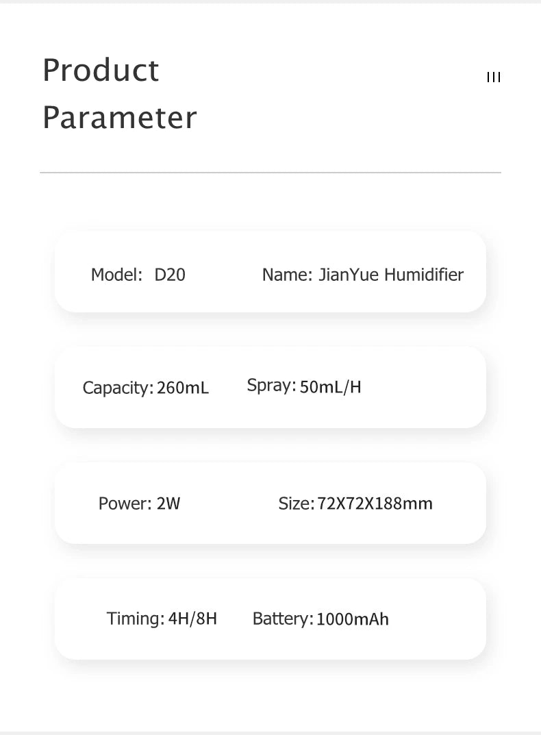 260ML Wireless Air Humidifier USB Aromatherapy Diffuser 1000mAh Rechargeable Battery Ultrasonic Cool Mist Maker Quiet Fogger