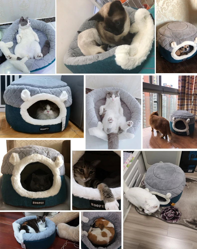 HOOPET Cat Bed House Soft Plush Kennel Puppy Cushion Small Dogs Cats Nest Winter Warm Sleeping Pet Dog Bed Pet Mat Supplies