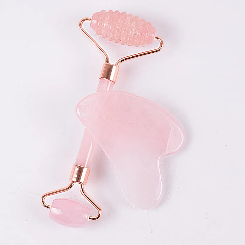 Face Care Massage Roller Natural Rose Quartz Gua Sha Tool Health Skin Acupuncture Massager Neck Slimming Anti Wrinkle Cellulite