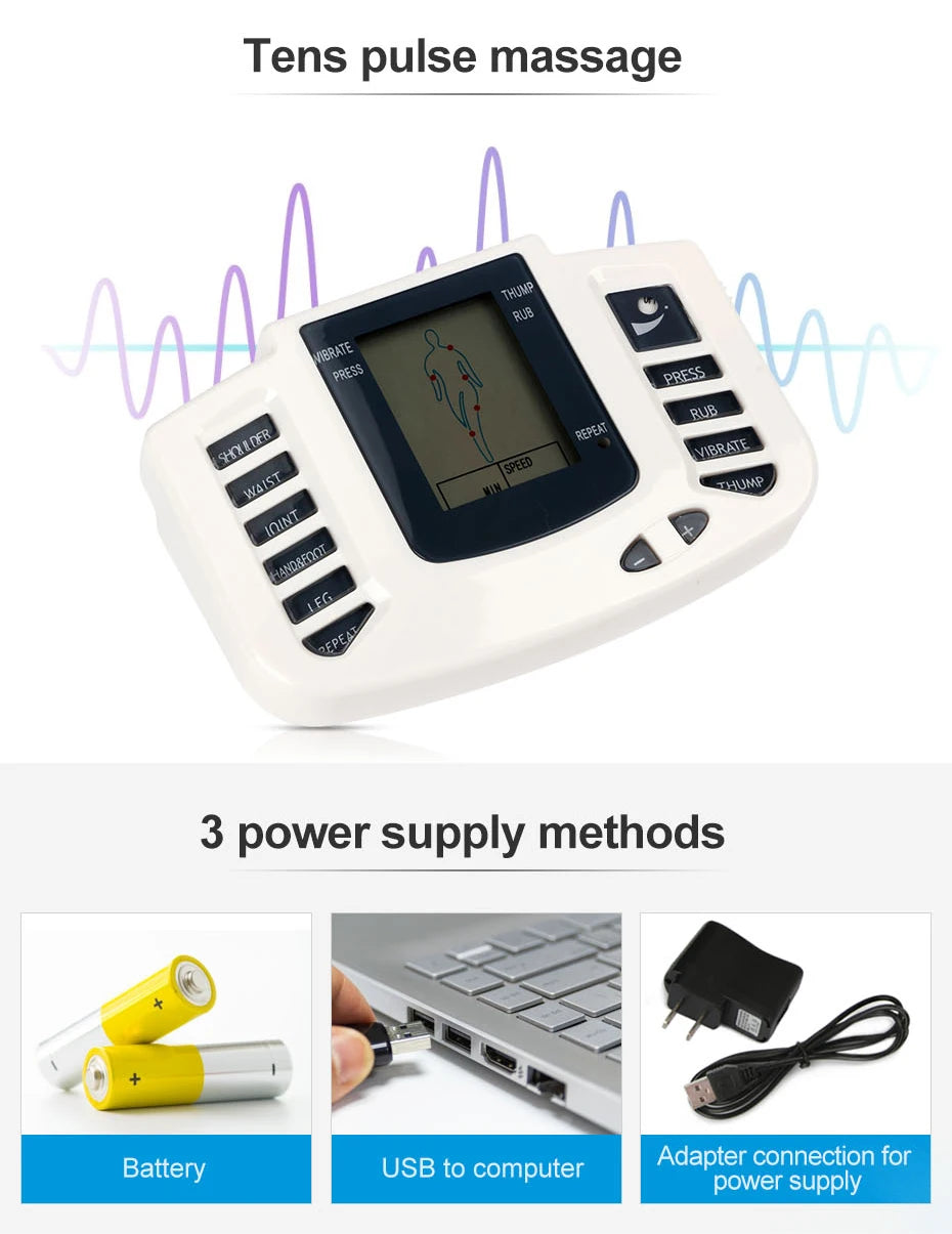 JR309 EMS Tens Massage Unit +16 Pads Russian Electrical Pulse Acupuncture Full Body Relax Muscle Massager Stimulator