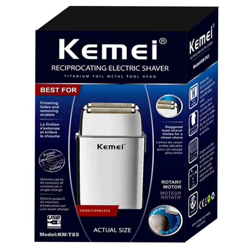 Kemei Tx5 Pro Metal Housing Barber Shop Hair Electric Shaver For Men Beard Bald Head Shaving Machine Rechargeable Electric Razor