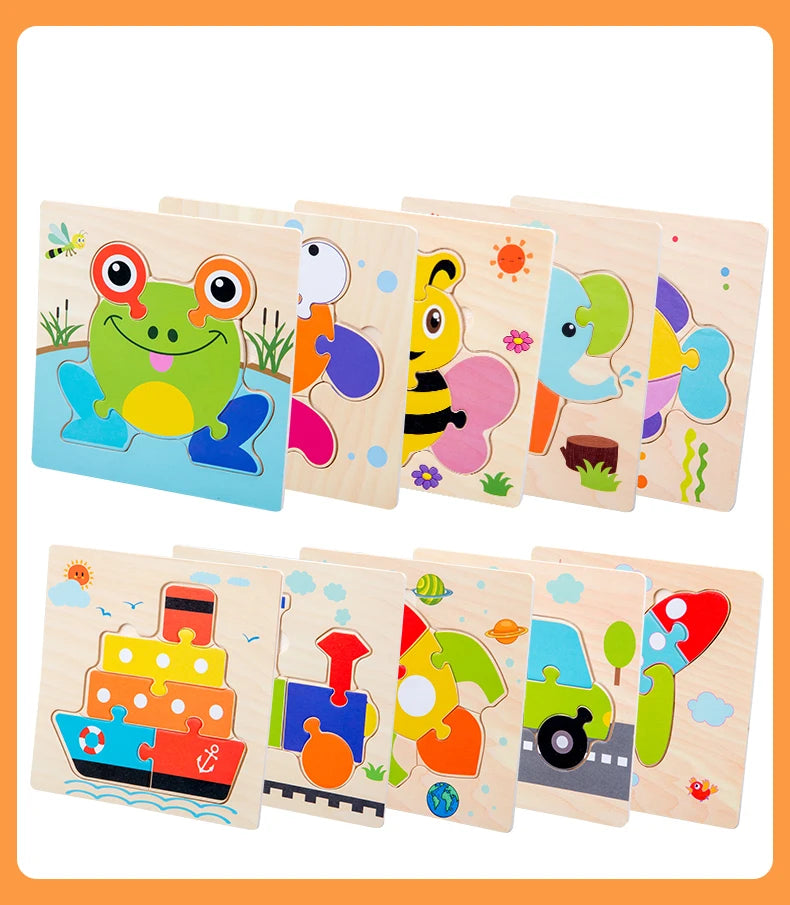 Baby Wooden 3D Puzzles Tangram Shapes Learning Educational Cartoon Animal Intelligence Jigsaw Toys For Children Gift