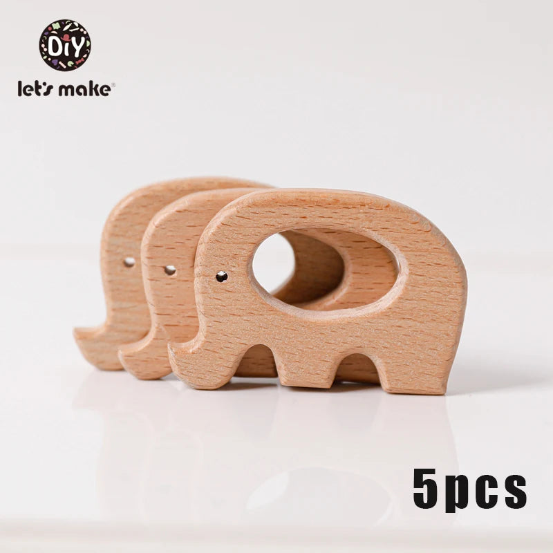 Let's Make 5pcs Wholesale Wooden Teether Rodent Pacifier Pendant Wooden Toys DIY Baby Necklace Gift BPA Free Beech Hedgehog Bird