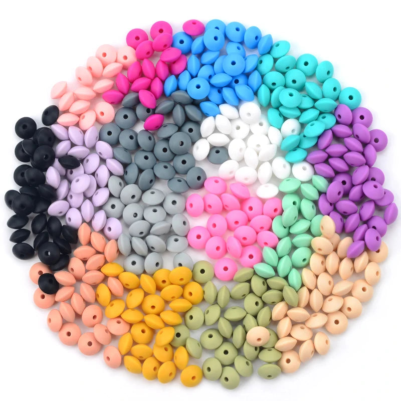 LOFCA 50pcs 12mm Silicone Lentil Beads Baby Teething Beads BPA-Free Food Grade Making Baby Oral Care Pacifier Chain  Accessorise