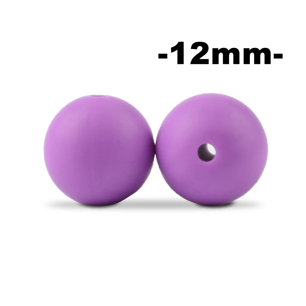 LOFCA 12mm 100pcs Silicone Beads Round Teether Baby Nursing Necklace Pacifier Clip Oral Care BPA Free Food Grade Colorful