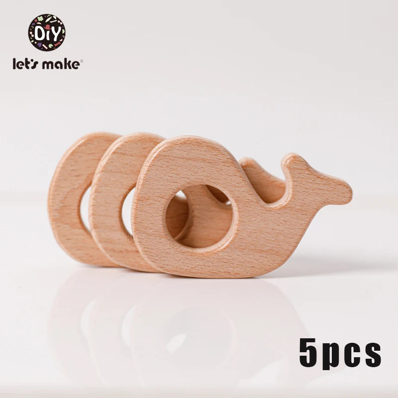 Let's Make 5pcs Wholesale Wooden Teether Rodent Pacifier Pendant Wooden Toys DIY Baby Necklace Gift BPA Free Beech Hedgehog Bird