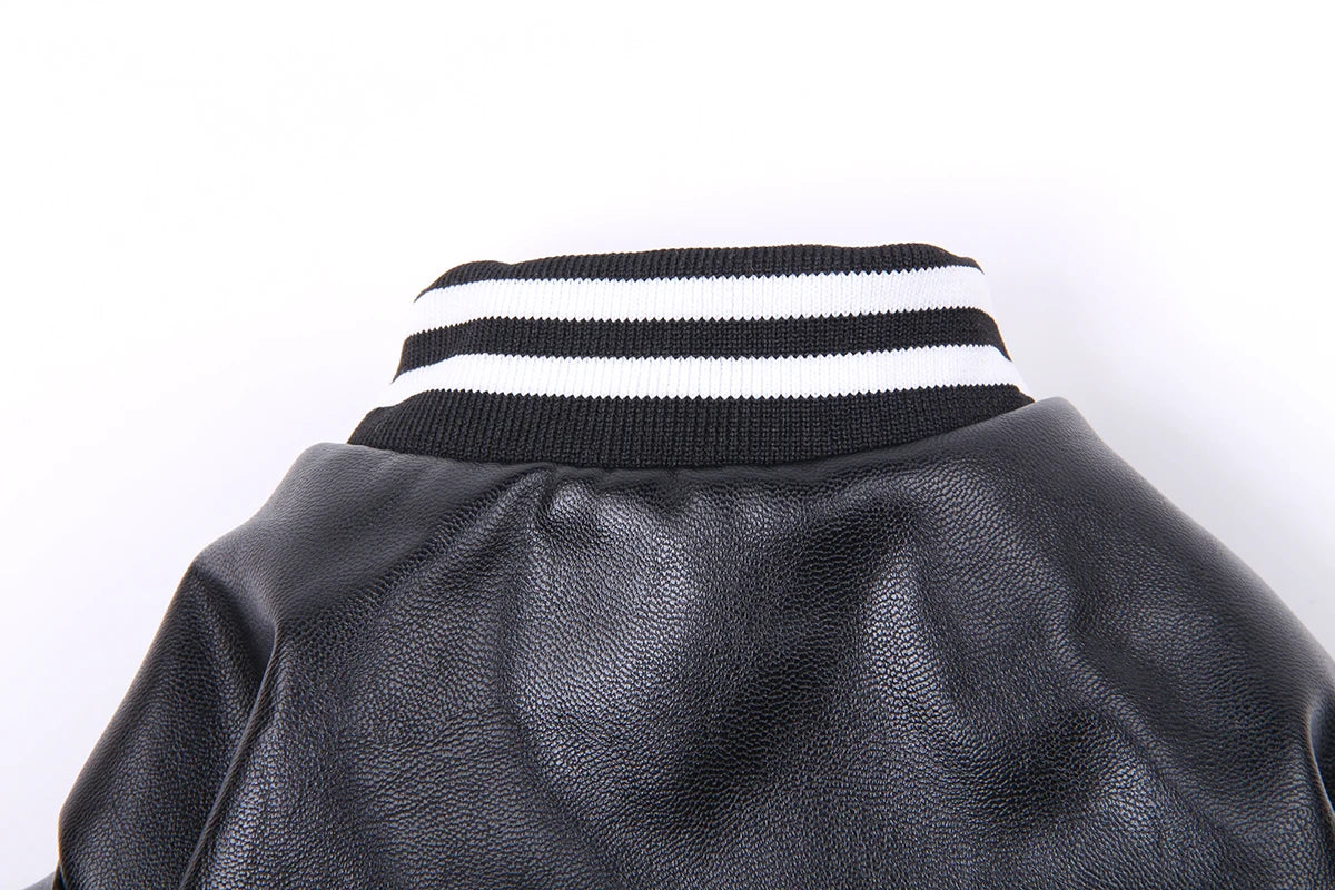 Winter Dog Coat Jacket Faux Leather Fleece Teddy Warm Pet Puppy Clothing Apparel