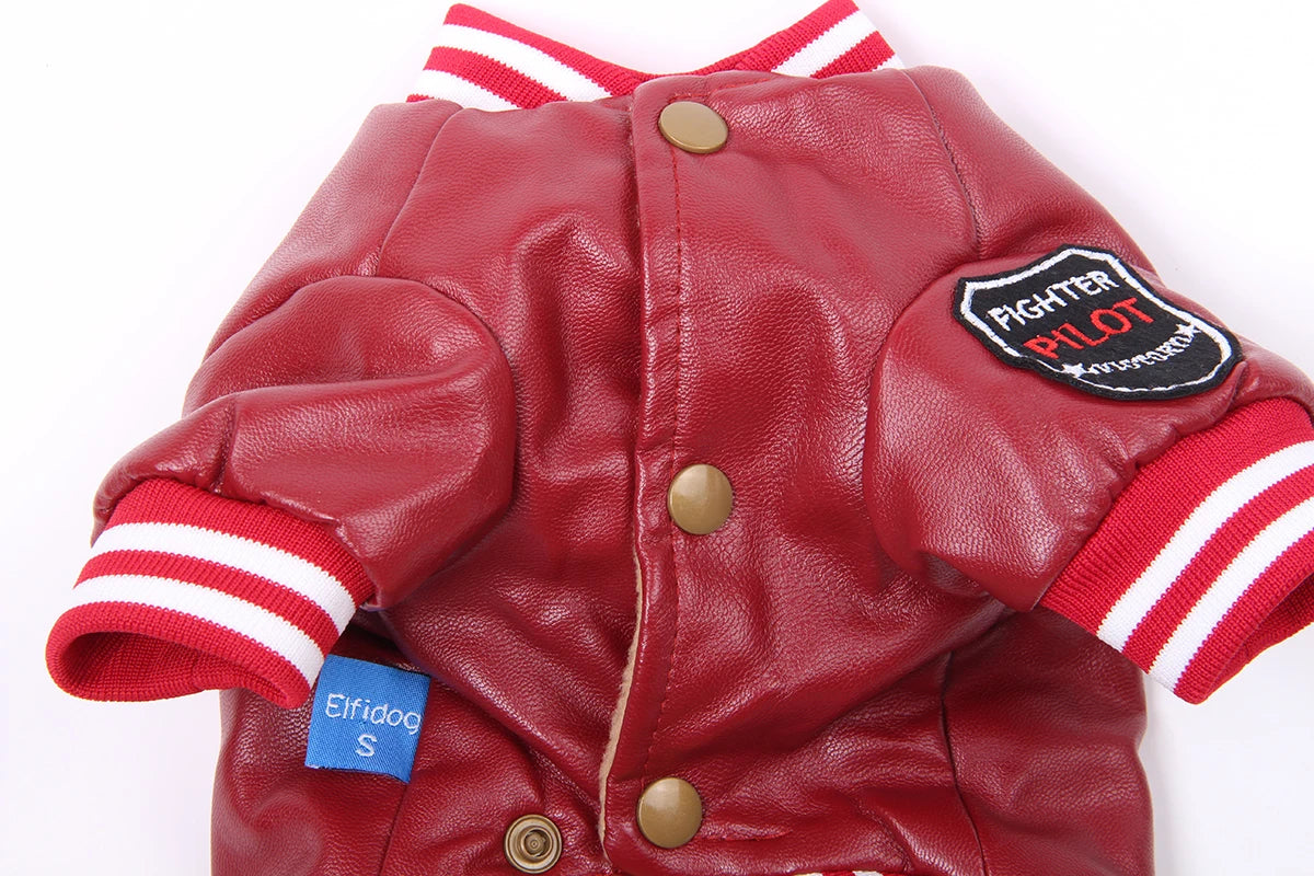 Winter Dog Coat Jacket Faux Leather Fleece Teddy Warm Pet Puppy Clothing Apparel