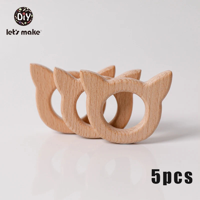 Let's Make 5pcs Wholesale Wooden Teether Rodent Pacifier Pendant Wooden Toys DIY Baby Necklace Gift BPA Free Beech Hedgehog Bird
