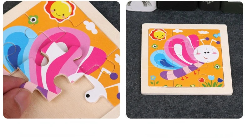 11cm/4.33in Kids Wooden Jigsaw Puzzle Games Cartoon Animal Vehicle Pattern Children Montessori Educational Toys