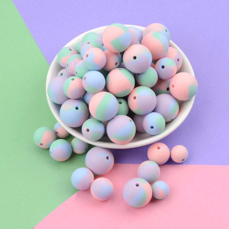 LOFCA 12mm 100pcs Silicone Beads Round Teether Baby Nursing Necklace Pacifier Clip Oral Care BPA Free Food Grade Colorful
