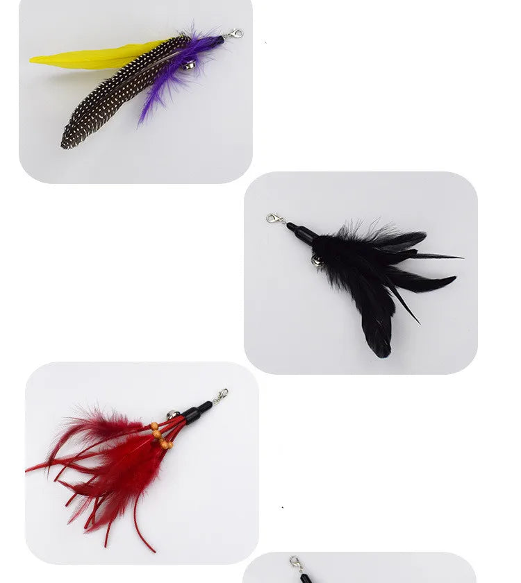 Interactive Cat Feather Toy Feather Teaser Stick Wand Pet Retractable Feather Bell Refill Replacement Catcher Product for Kitten