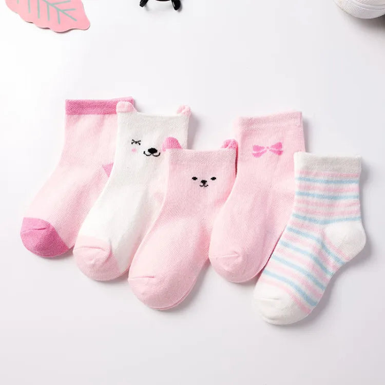 5 Pairs Cartoon Baby Socks Cute Cat Animal Soft Cotton Knit Baby Girl Kids Boy Newborn Boys Children's Socks for 0-6 Years