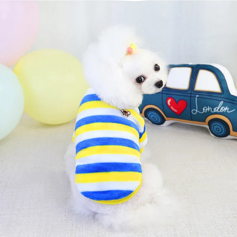 Soft Flannel Warm Dog Clothes Winter Dogs Hoodie Sweatshirt For Puppy Cat Rainbow Striped Clothing Chihuahua Shih Tzu Apparel