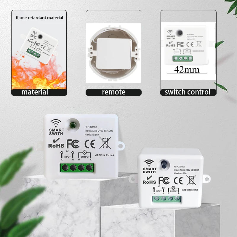 Wireless Smart Switch Light 433Mhz RF 86 Wall Panel Switch with Remote Control Mini Relay Receiver 220V Home Led Light Lamp Fan