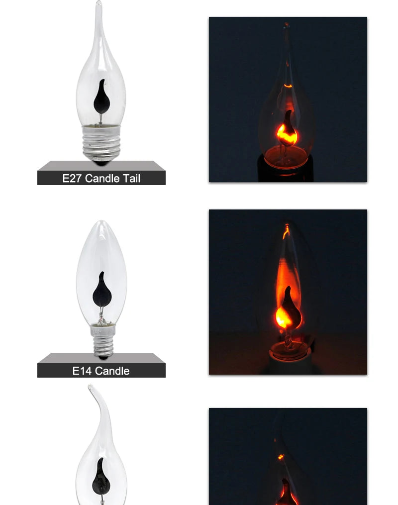 Vintage Edison E14 E27 Led Bulb Candle Light Flame Effect Bulb 3W AC220V Home For Decor Lighting Ampoule Candle Bulb