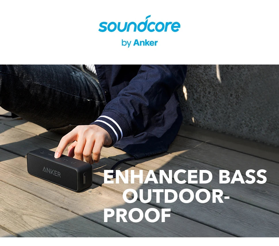 Anker Soundcore 2 Portable Wireless Bluetooth Speaker Better Bass 24-Hour Playtime 66ft Bluetooth Range IPX7 Water Resistance