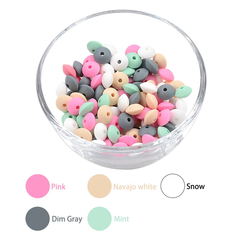 LOFCA 50pcs 12mm Silicone Lentil Beads Baby Teething Beads BPA-Free Food Grade Making Baby Oral Care Pacifier Chain  Accessorise