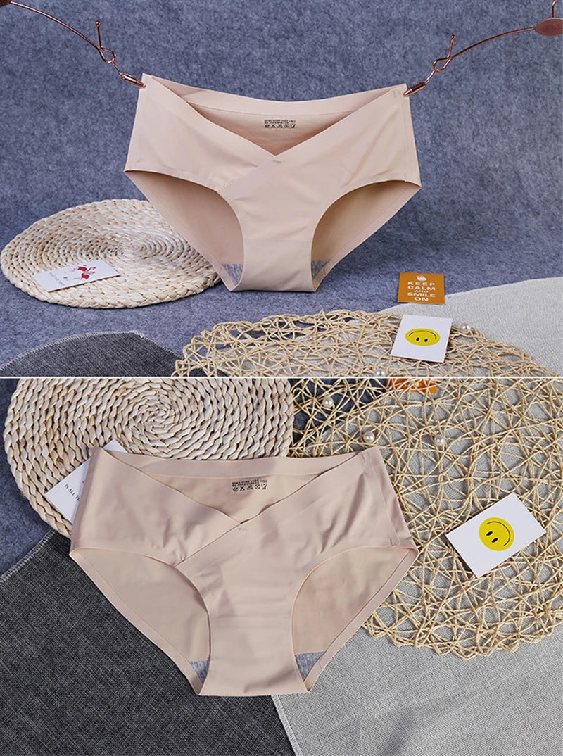 Seamless Low Waist Pregnant Panties Low Waist Maternity Underwear Pregnanc Cotton Soft Breathe V-Shaped Care Belly Women Briefs