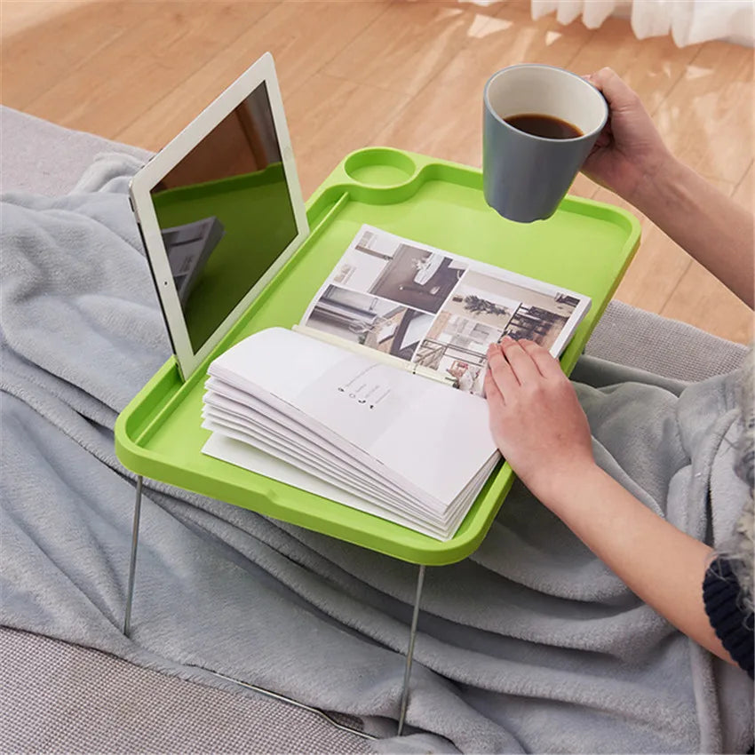 Folding Computer Desk With Cup Holder, Portable Bed Laptop Desks Creative Mobile Phone Card Slot Study Table Stand Notebook Desk