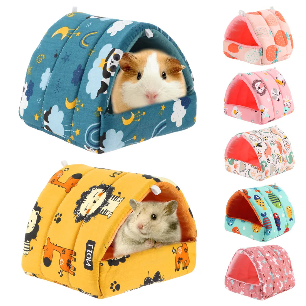 Winter Cute Cartoon Rabbit Squirrel Mini Cage Guinea Pig Nest Small Animal Mice Rat Pet Sleeping Bed Hamster House Warm Soft Mat