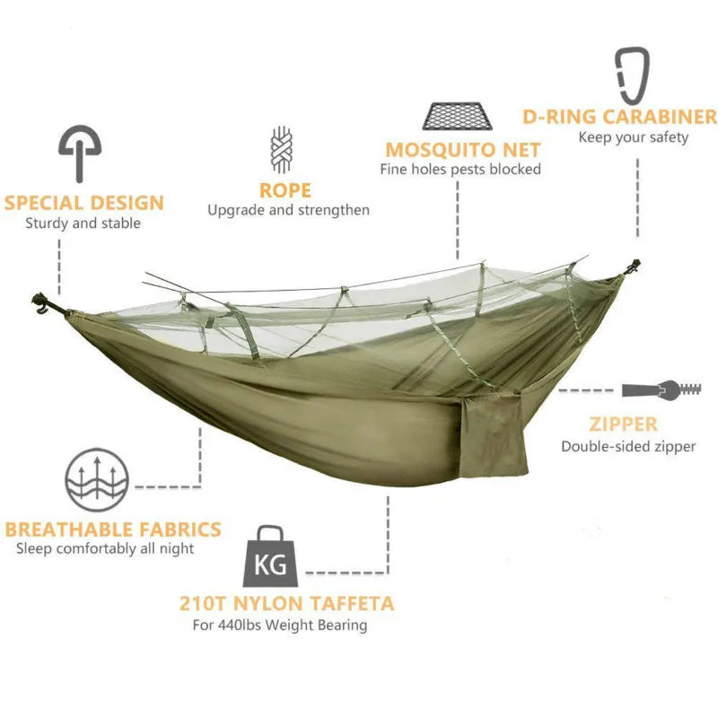 Camping Hammock with Mosquito Net&Rainfly Tent Tarp & Tree Straps,Portable Nylon Hammock Tent for Camping Hiking Backyard Travel