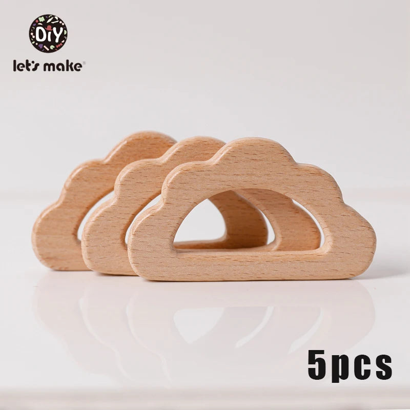 Let's Make 5pcs Wholesale Wooden Teether Rodent Pacifier Pendant Wooden Toys DIY Baby Necklace Gift BPA Free Beech Hedgehog Bird