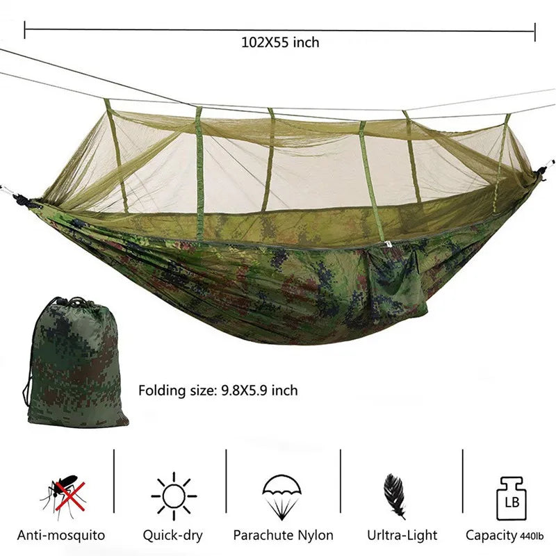 Camping Hammock with Mosquito Net&Rainfly Tent Tarp & Tree Straps,Portable Nylon Hammock Tent for Camping Hiking Backyard Travel