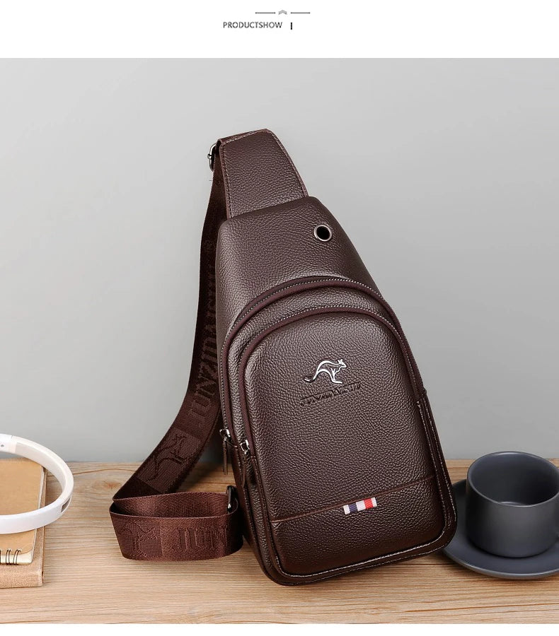 Men's Chest Pack Crossbody Bag Luxury Design Durable PU Leather Handbag Chest Bag Vintage Leisure Men's Handbag Shoulder Bag