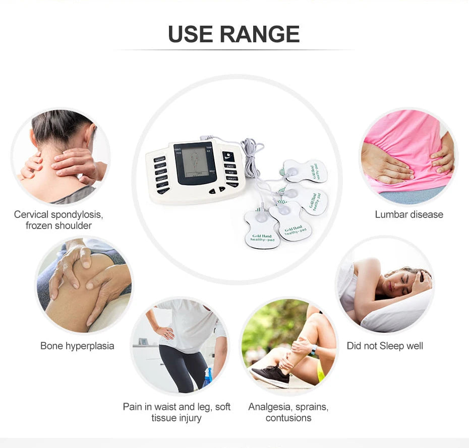 JR309 EMS Tens Massage Unit +16 Pads Russian Electrical Pulse Acupuncture Full Body Relax Muscle Massager Stimulator