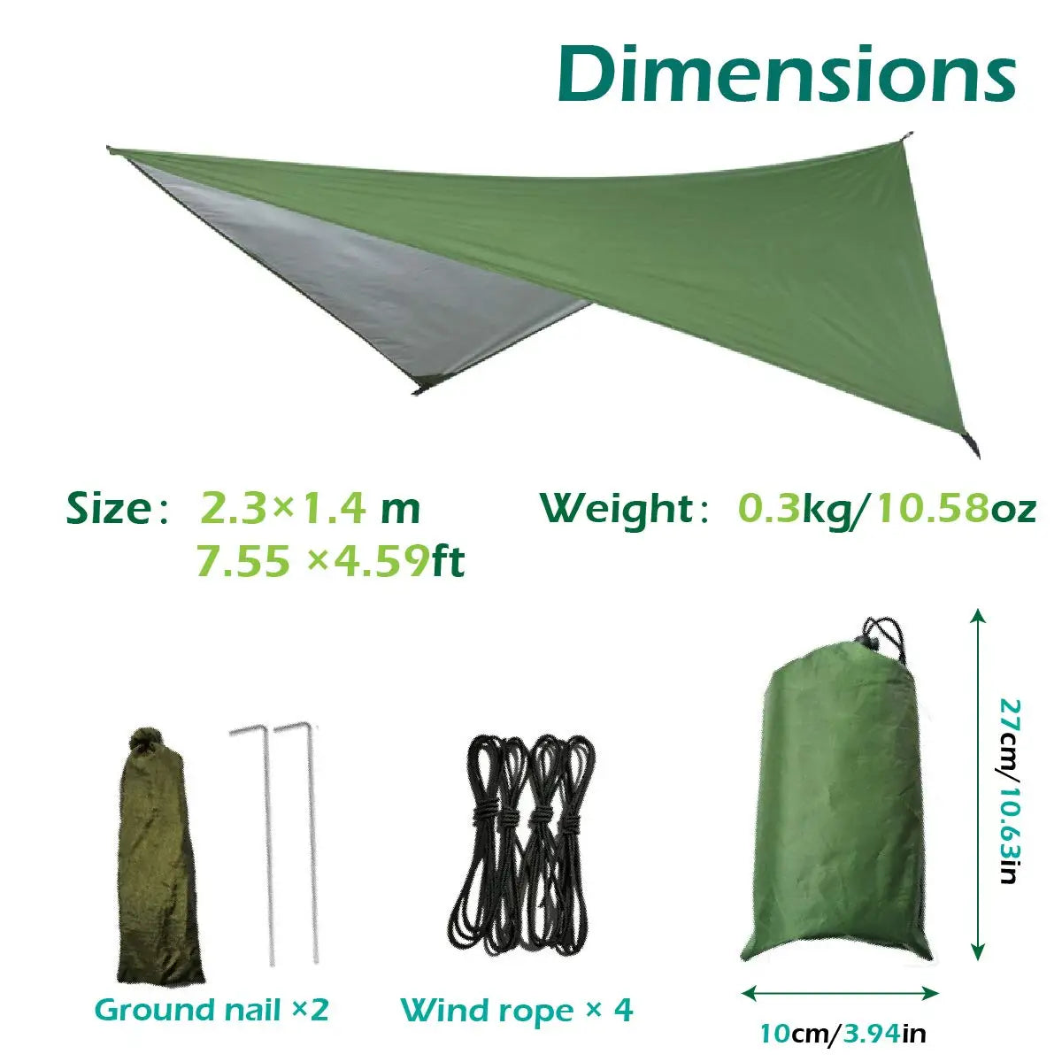 Lightweight Portable Camping Hammock and Tent Awning Rain Fly Tarp Waterproof Mosquito Net Hammock Canopy 210T Nylon Hammocks