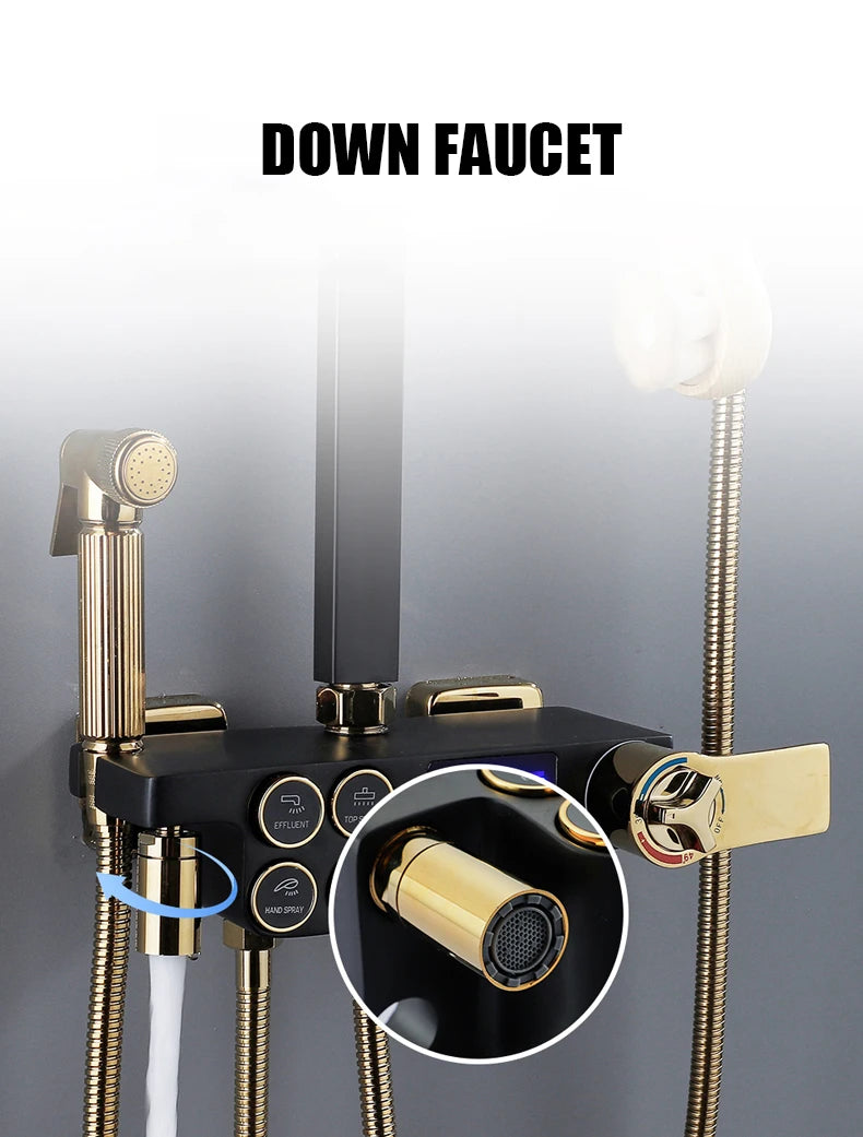 Hot Cold Shower System Bathroom LED Digital Shower Set Wall Mount Smart Thermostatic Bath Faucet Square Head SPA Rainfall Grifo