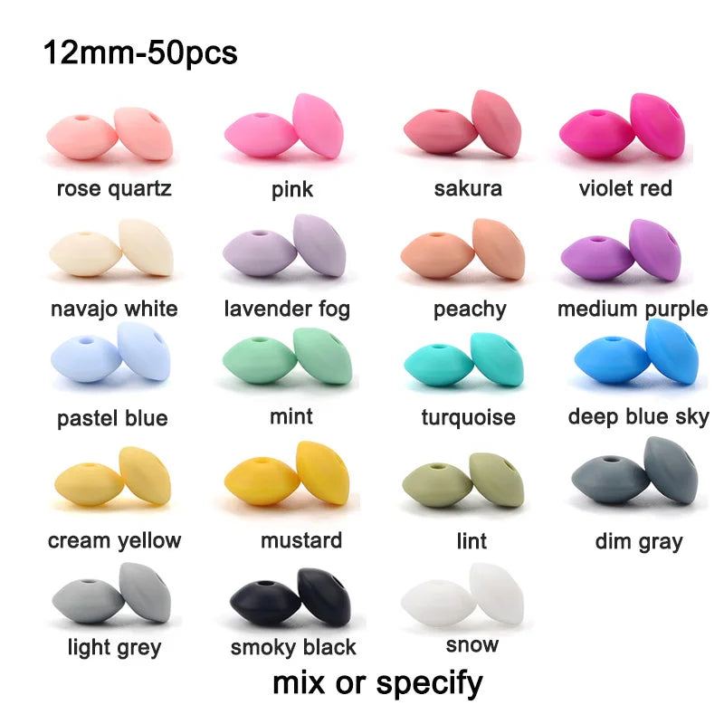 LOFCA 50pcs 12mm Silicone Lentil Beads Baby Teething Beads BPA-Free Food Grade Making Baby Oral Care Pacifier Chain  Accessorise