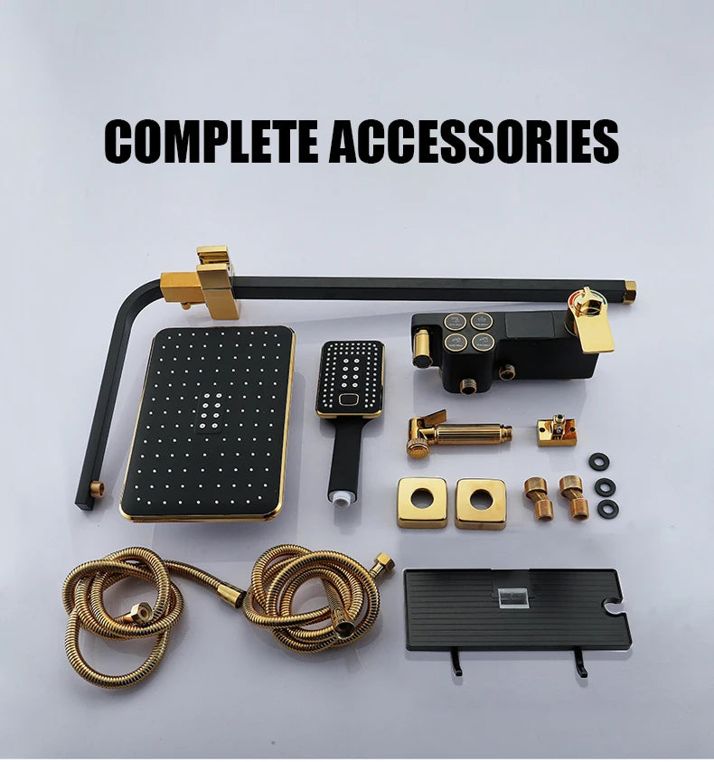 Hot Cold Shower System Bathroom LED Digital Shower Set Wall Mount Smart Thermostatic Bath Faucet Square Head SPA Rainfall Grifo