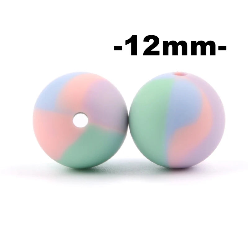 LOFCA 12mm 100pcs Silicone Beads Round Teether Baby Nursing Necklace Pacifier Clip Oral Care BPA Free Food Grade Colorful
