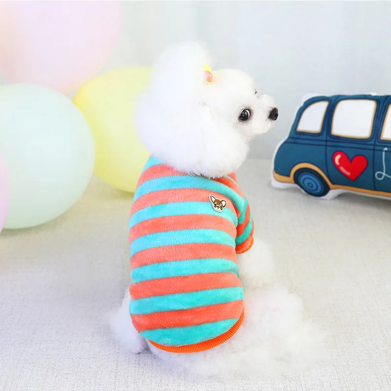 Soft Flannel Warm Dog Clothes Winter Dogs Hoodie Sweatshirt For Puppy Cat Rainbow Striped Clothing Chihuahua Shih Tzu Apparel