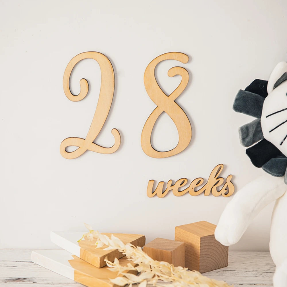 19pcs/lot Baby Milestone Number Monthly Memorial Cards Newborn Baby Wooden Engraved Age Photography Accessories Birthing Gift