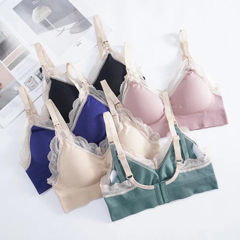 New Wireless Front Open Nursing Bra Soft Lace Breathable Seamless Maternity Breastfeeding Bras Maternal Support For Pregnant