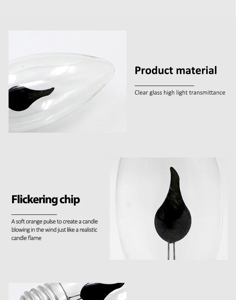 Vintage Edison E14 E27 Led Bulb Candle Light Flame Effect Bulb 3W AC220V Home For Decor Lighting Ampoule Candle Bulb