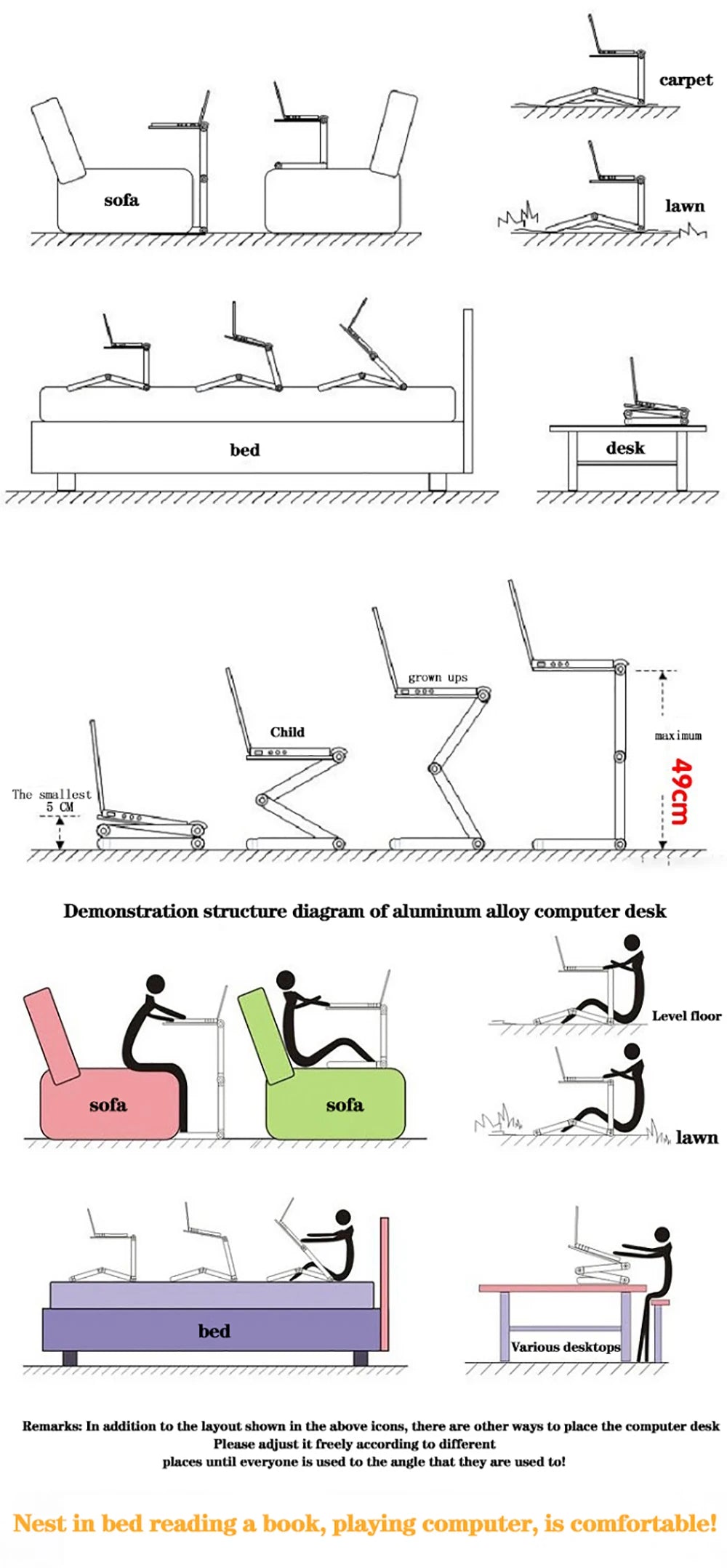Adjustable Laptop Desk Stand Portable Aluminum Ergonomic Lapdesk For TV Bed Sofa PC Notebook Table Desk Stand With Mouse Pad