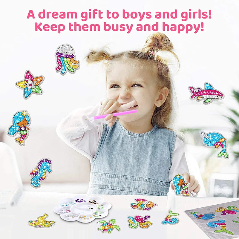 12 Create Big Gem Diamond Painting Sticker Kit Art Craft Girls Boys Unicorn Animal Sealife Magical Mosaic Dot Sticky Toys Gifts