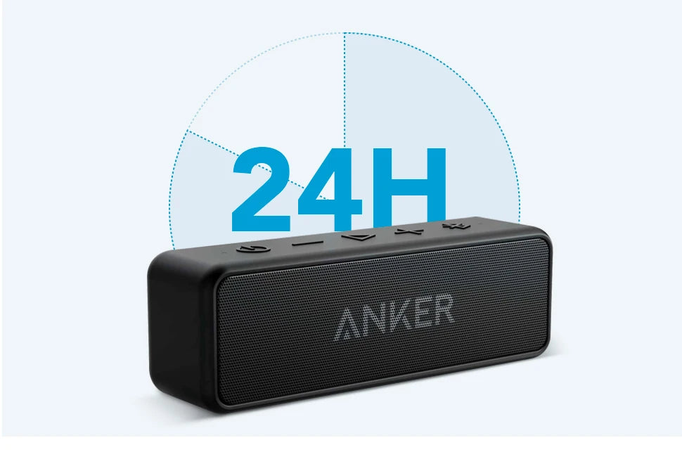 Anker Soundcore 2 Portable Wireless Bluetooth Speaker Better Bass 24-Hour Playtime 66ft Bluetooth Range IPX7 Water Resistance