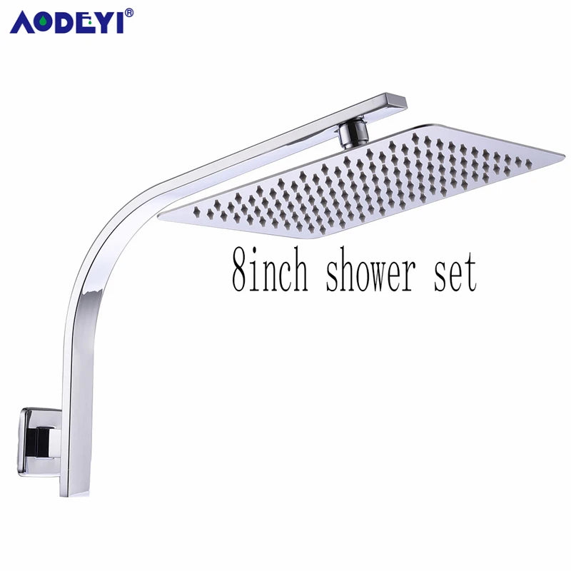 AODEYI Brass Extension Gooseneck Square Wall Mount Shower Arm Ultrathin Bathroom Shower Head Set