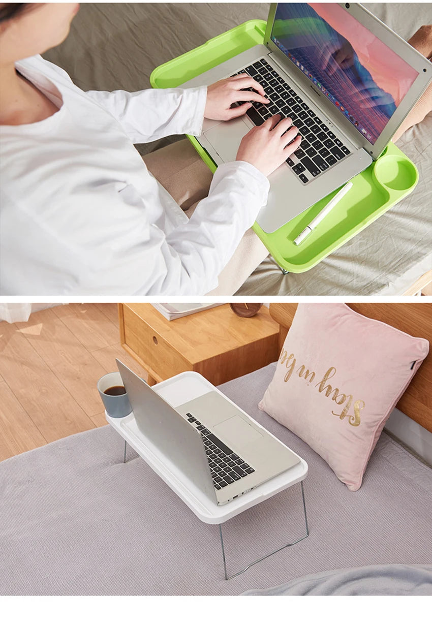 Folding Computer Desk With Cup Holder, Portable Bed Laptop Desks Creative Mobile Phone Card Slot Study Table Stand Notebook Desk