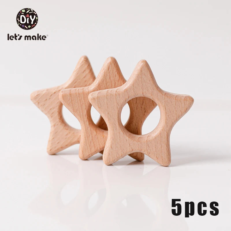 Let's Make 5pcs Wholesale Wooden Teether Rodent Pacifier Pendant Wooden Toys DIY Baby Necklace Gift BPA Free Beech Hedgehog Bird