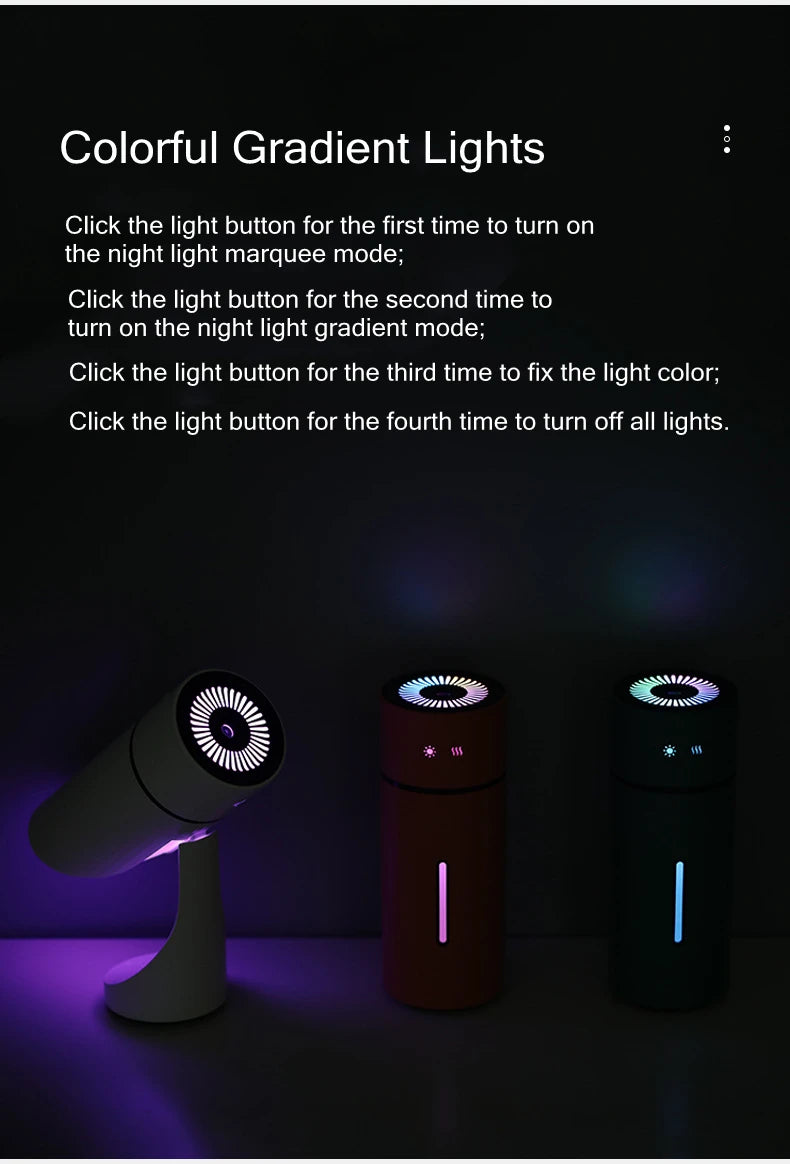 260ML Wireless Air Humidifier USB Aromatherapy Diffuser 1000mAh Rechargeable Battery Ultrasonic Cool Mist Maker Quiet Fogger